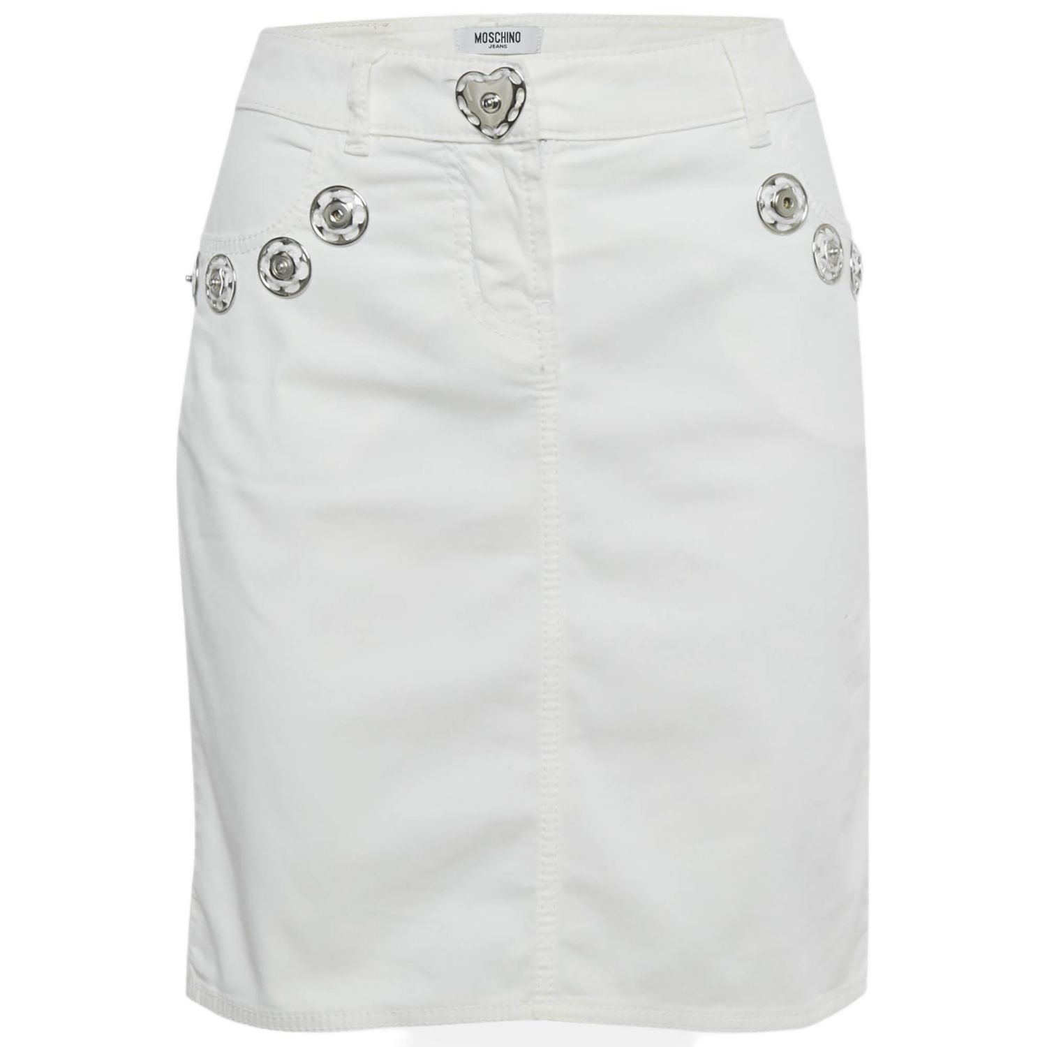 Women's Jeans White Denim Button Detail Pencil Skirt