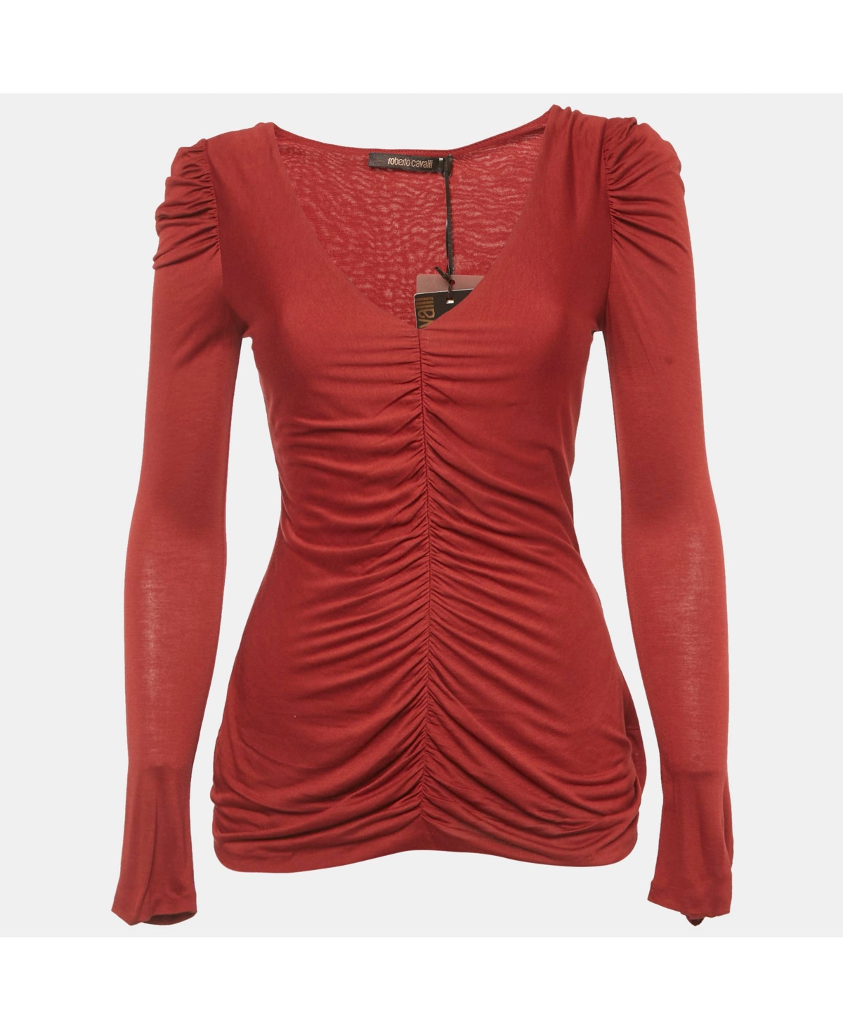 Pre-Owned Roberto Cavalli Women's Beige Cotton And Modal Faux Feather Detail T-Shirt