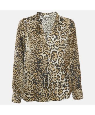 Women's Brown Tink Leopard Print Satin Blouse