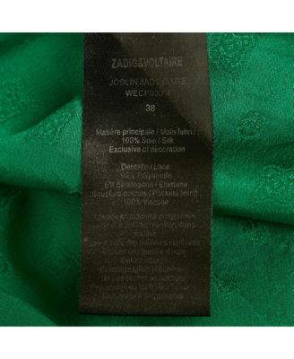 Women's Green Patterned Silk Lace Trim Joslin Midi Skirt