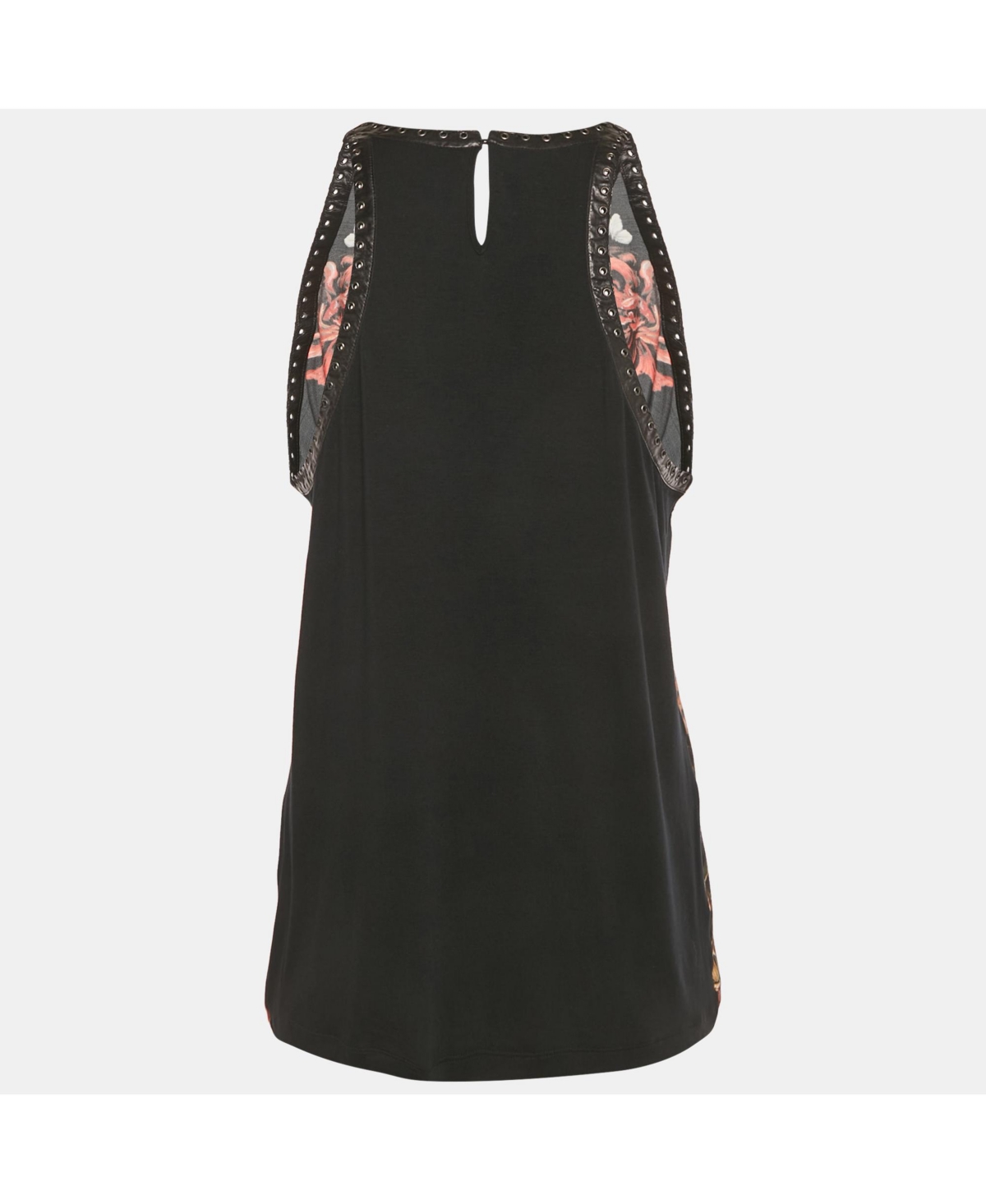 Pre-Owned Roberto Cavalli Women's Floral Print Silk Lace-Up Leather Tank Top