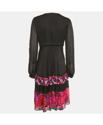 Women's Black Printed Silk Midi Dress