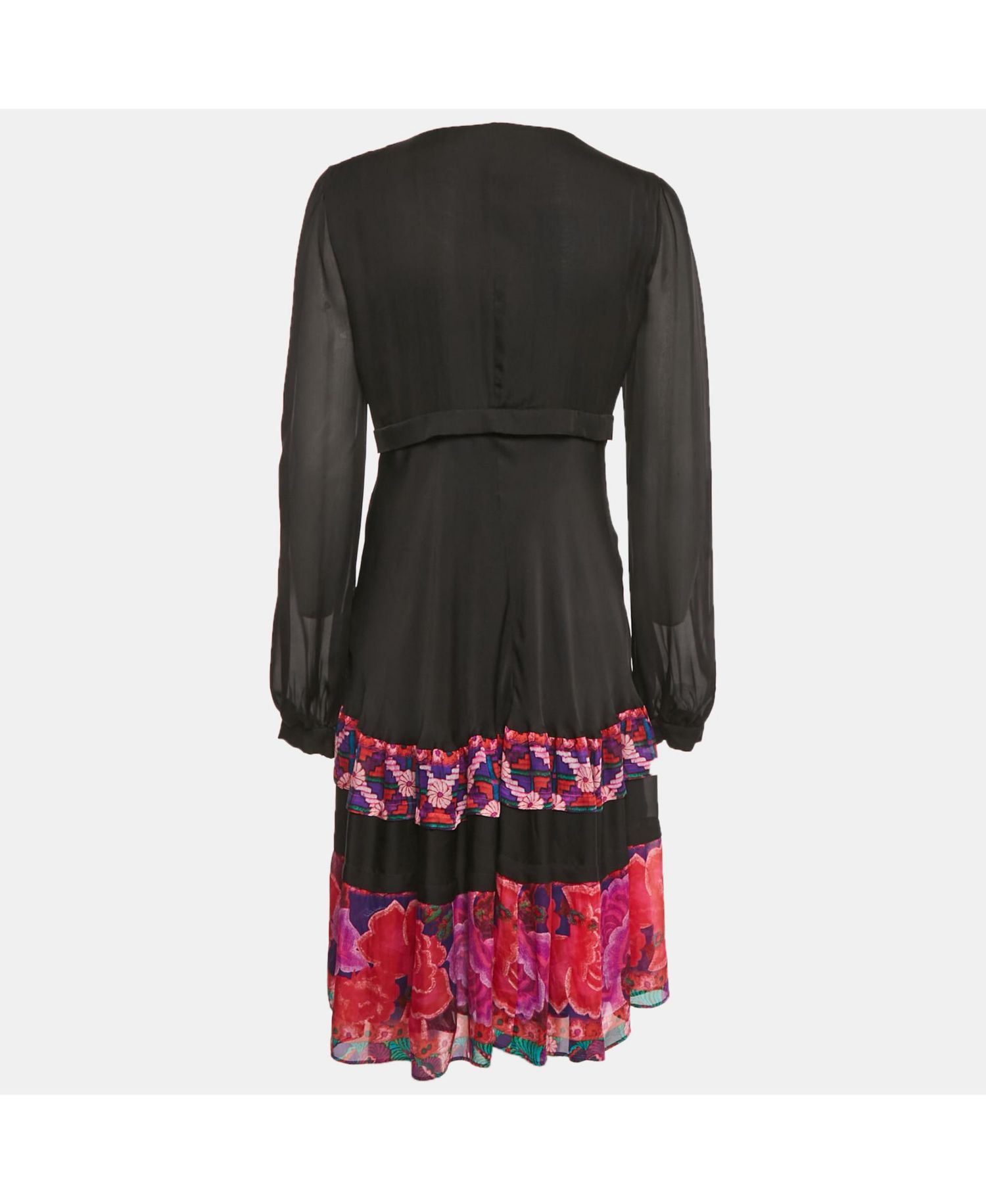 Women's Black Printed Silk Midi Dress