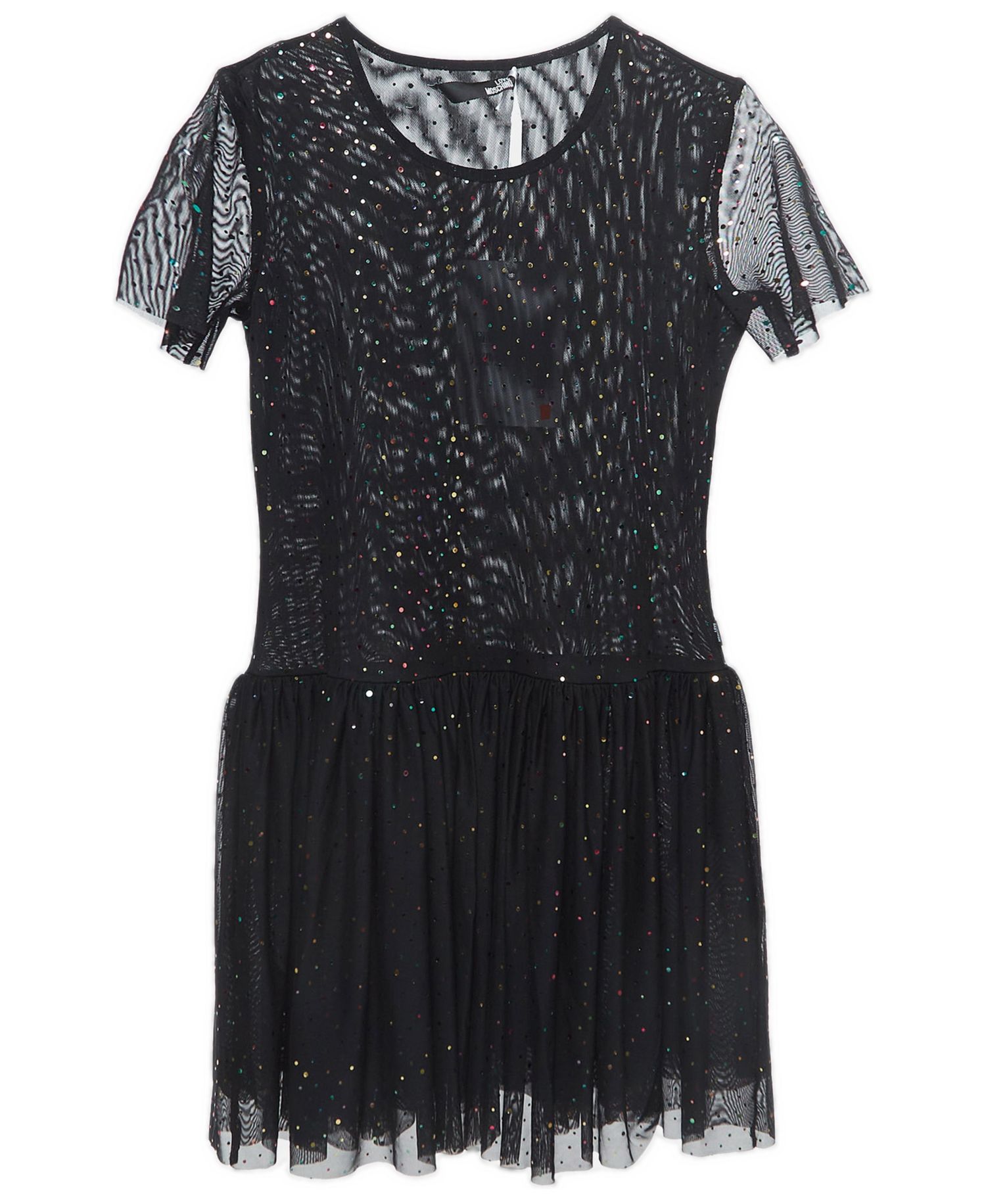 Women's Black Dotted Tulle Gathered Mini Dress