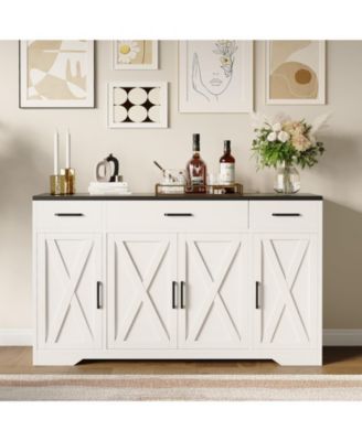 4 Doors Modern Farmhouse Buffet Cabinet with Storage, Kitchen Cabinet Drawer and Adjustable Shelf