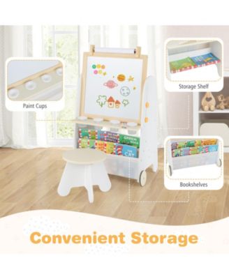 4 In 1 Kids Art Easel With Adjustable Height Whiteboard Blackboard And Study Table