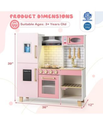 Wooden Pretend Play Kitchen With Ice Maker Range Hood And Blackboard.