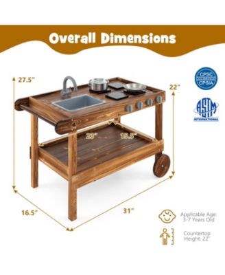 Outdoor Movable Mud Kitchen with 2 Rolling Wheels and 1 Push Handle