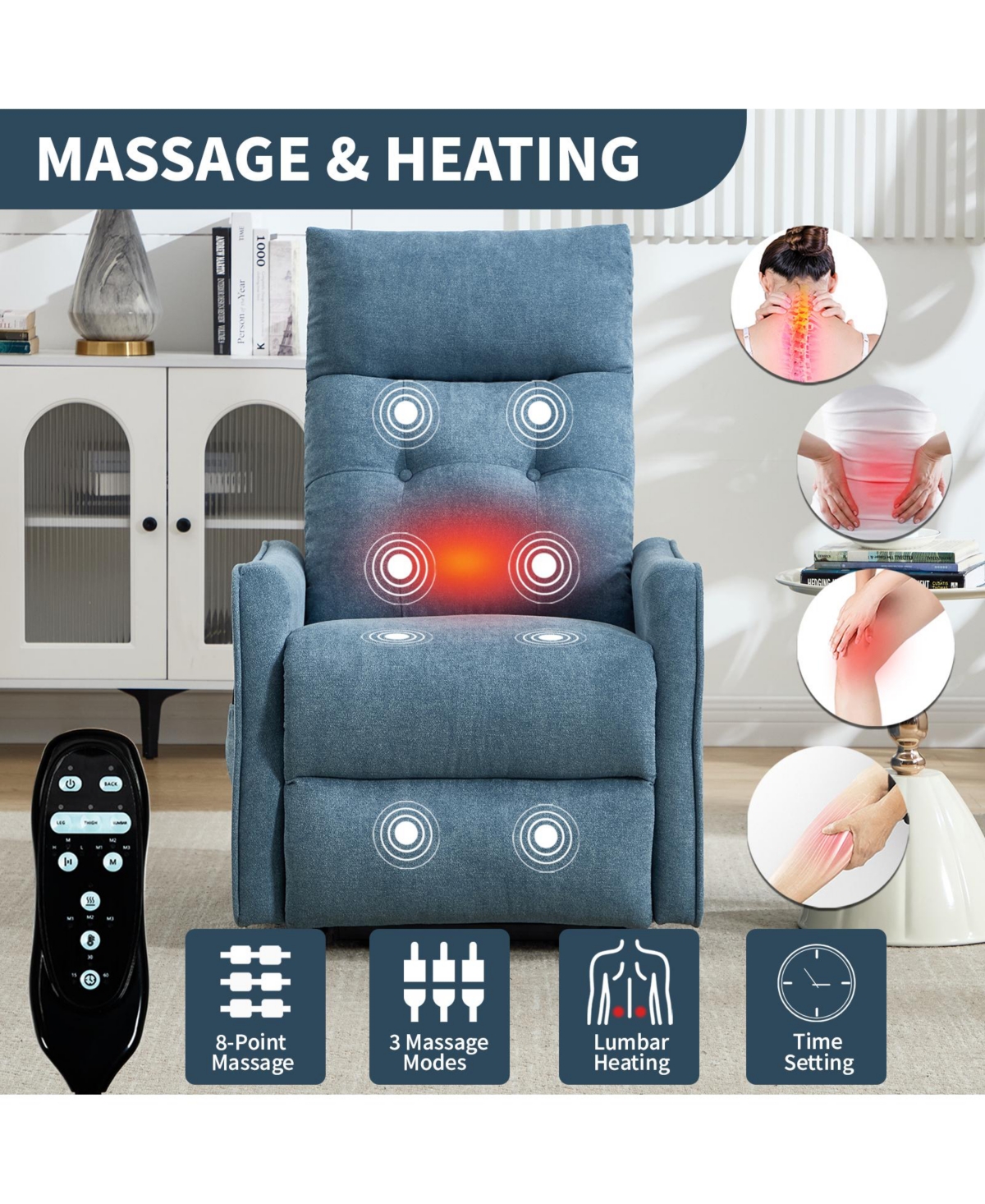 sumyeg Chenille Single Motor Power Lift Recliner Chair with Massage and Heavy Duty Motion Mechanism One Usb for Charging