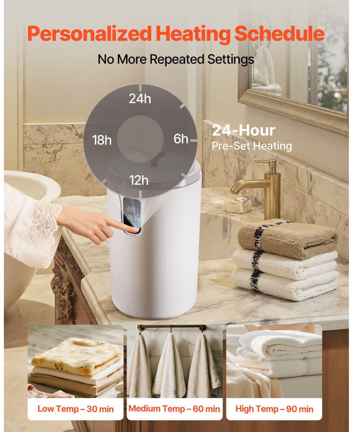 Ecooso Towel Warmers for Bathroom, Towel Warmer Bucket with 24H Delay Timer & Child Lock & Auto Shut Off