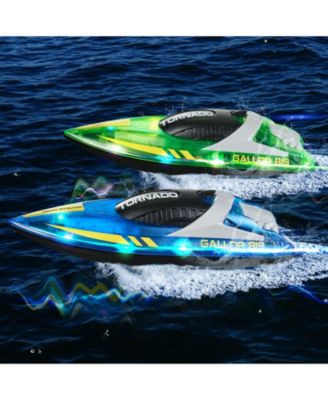 RC Boat 2 Pack, 2.4GHz 12 km/h Racing Boats with LED Lights, 4 Batteries, Waterproof for Pools & Lakes, Gifts for Kids & Adults