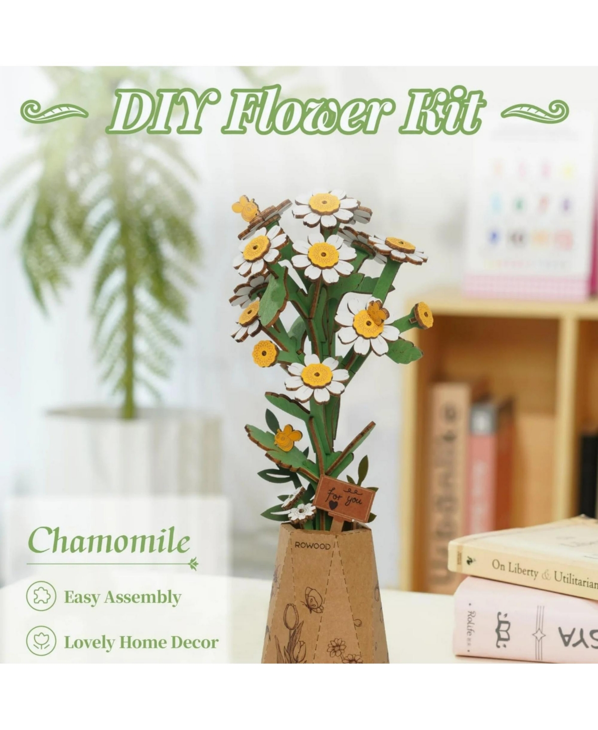 Robotime 3D Puzzle, Chamomile Diy Model Building with Exquisite Accessories, Kits Artifical Flower Toys for Girls Adults
