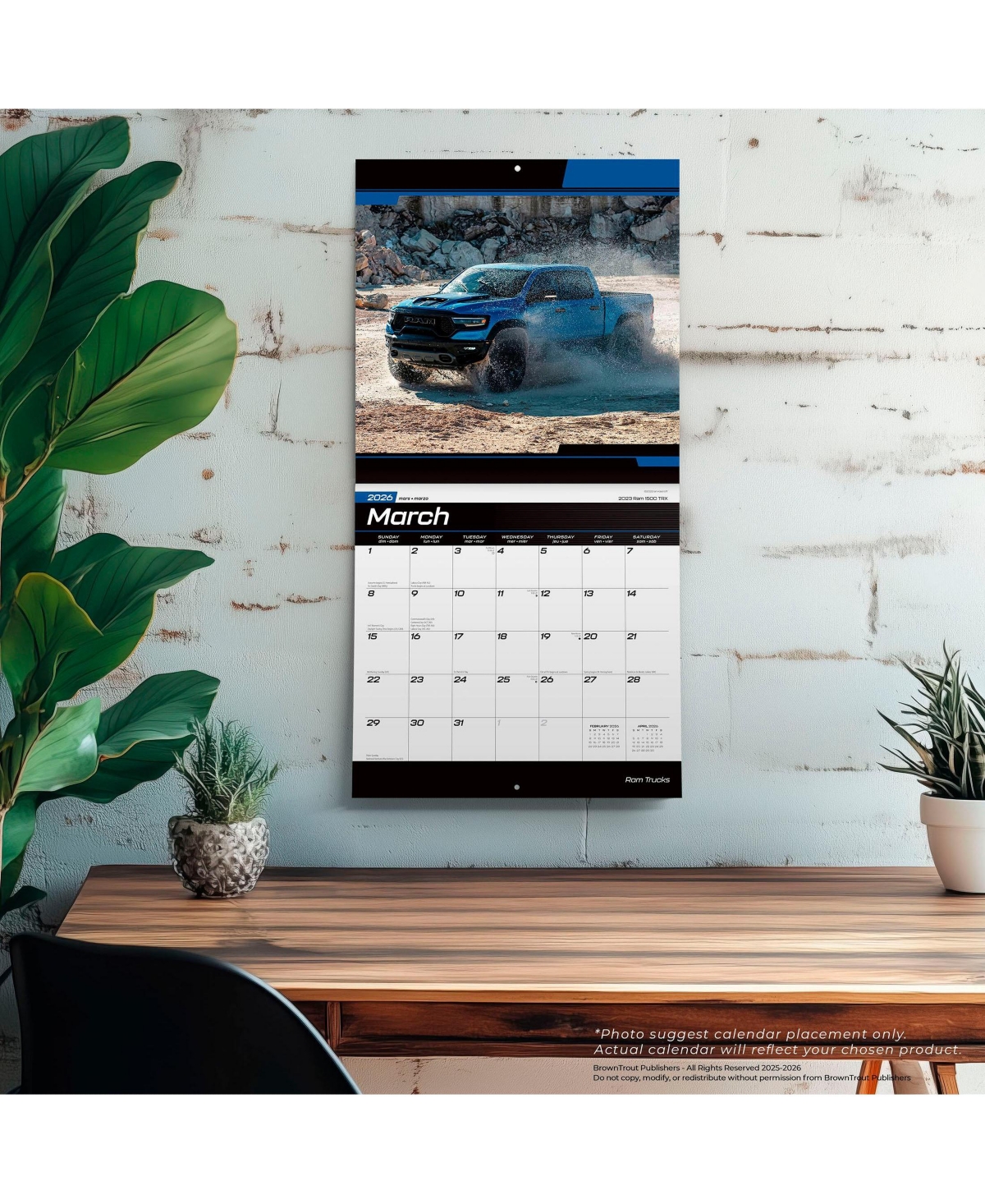 BrownTrout Foil Stamped Plastic-Free Monthly Wall Calendar, 12 x 24 Inch, Ram Trucks Official 2026
