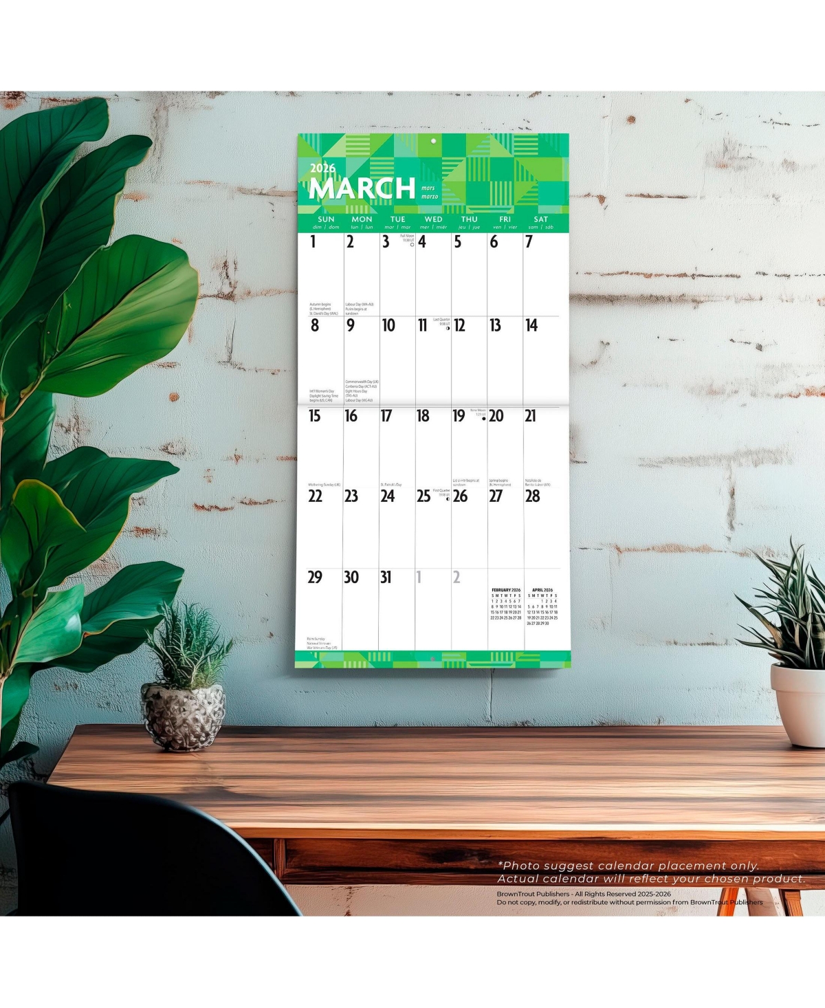 BrownTrout Large Print | 2026 12 x 24 Inch (Hanging) Monthly Square Wall Calendar | Matte Paper | Plastic-Free