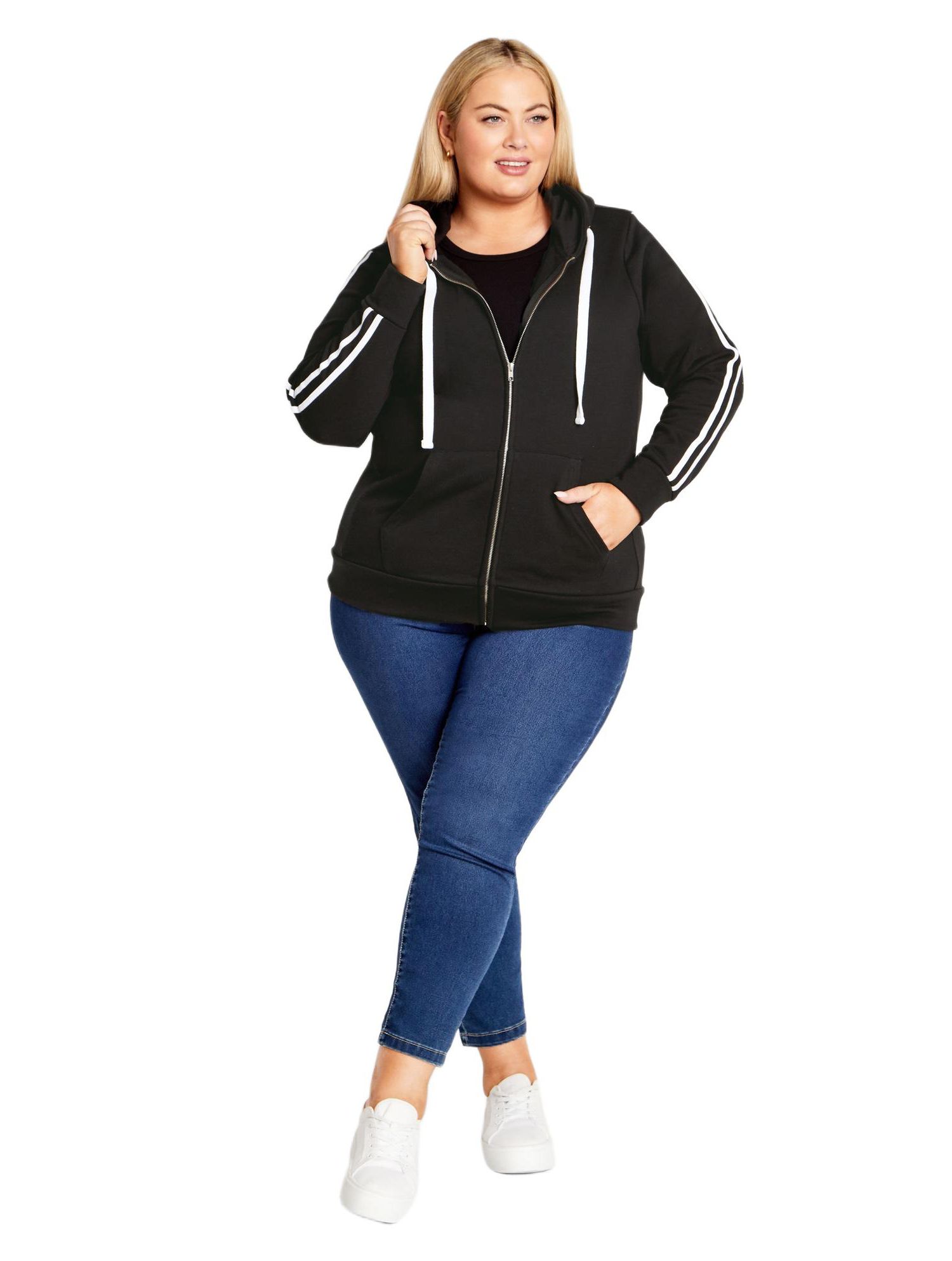 Women's Plus Size Side Stripe Zip Hoodie