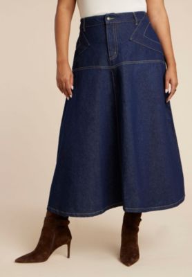 Women's Denim Maxi Skirt With Seam Detail