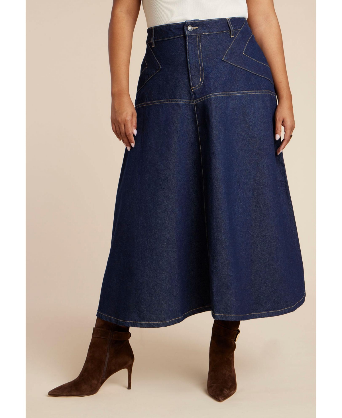 Eloquii Women's Denim Maxi Skirt With Seam Detail