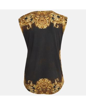 Women's Black/yellow Printed Jersey Sleeveless T-Shirt