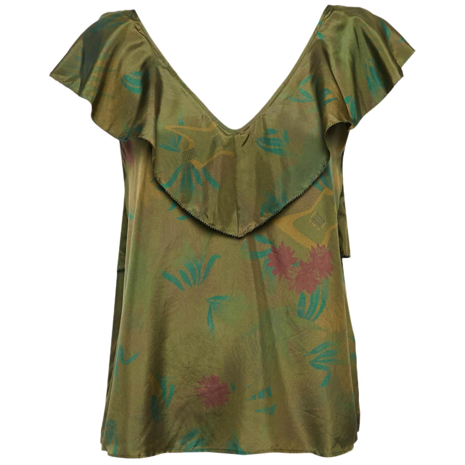 Women's Brown Tink Leopard Print Satin Blouse