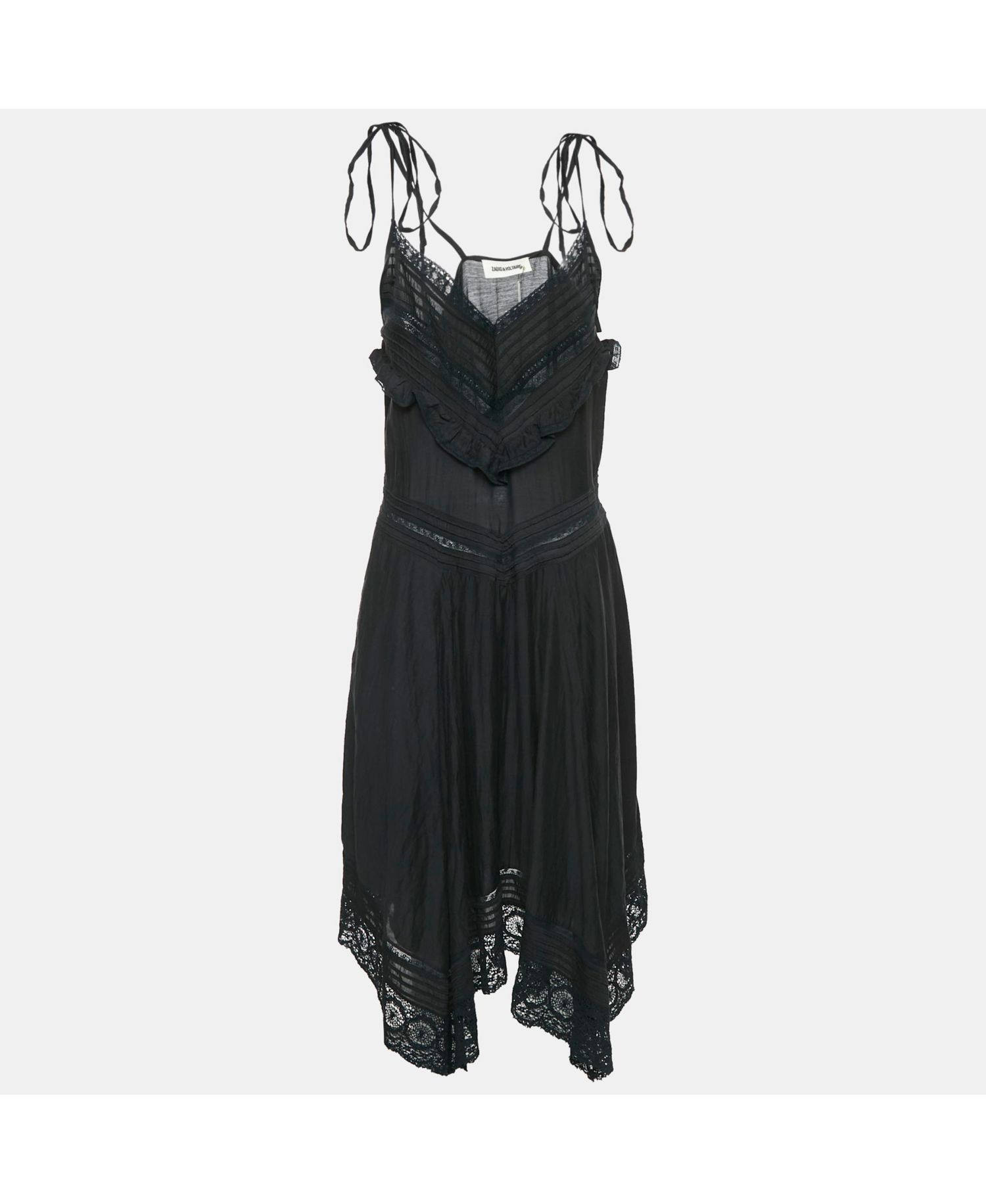 Women's Pre-Owned Zadig and Voltaire Black Lace Trim Rilli Cotton Asymmetric Midi Dress