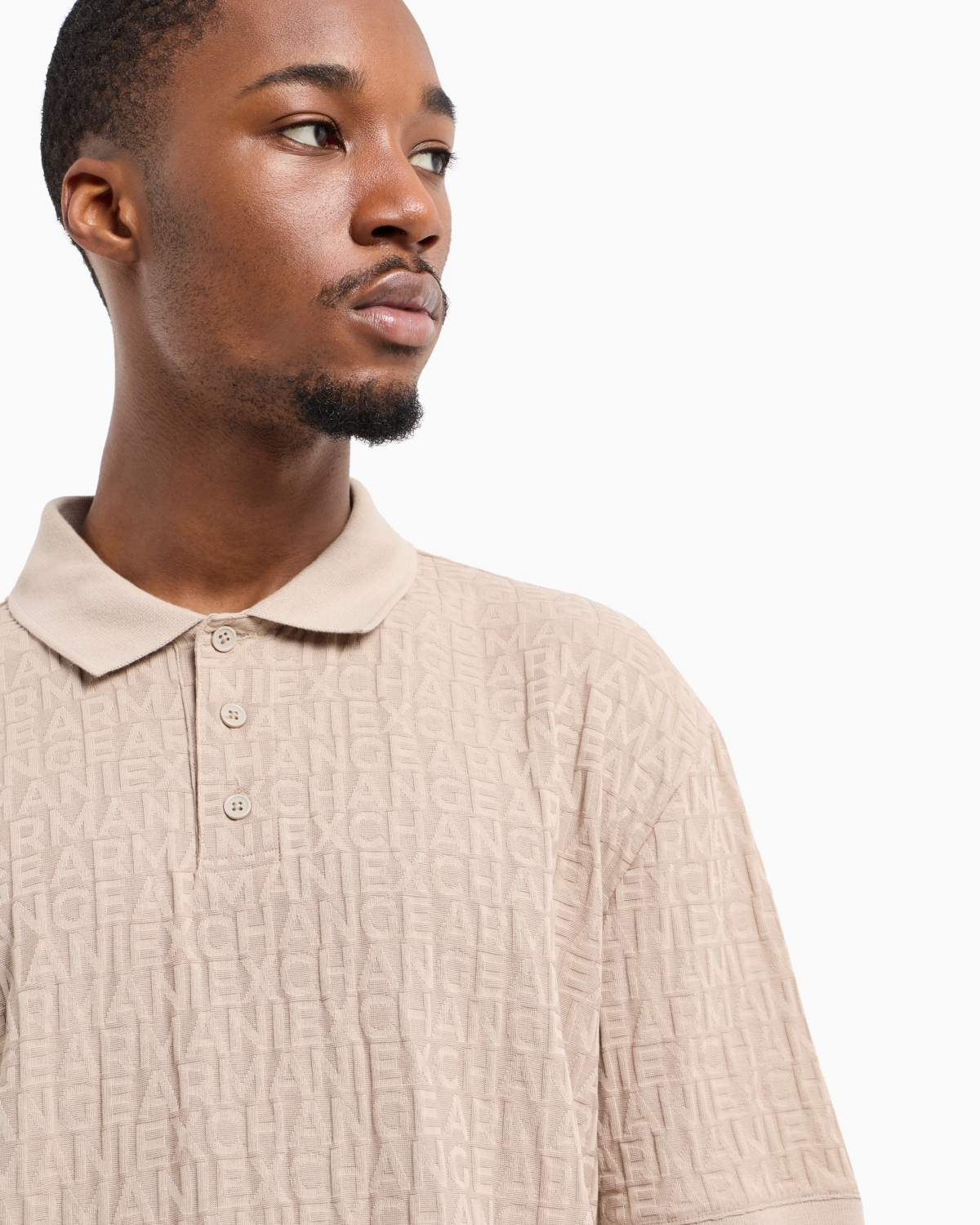 A|X Armani Exchange Men's Allover Textural Logo Polo Shirt