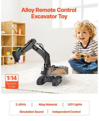 RC Excavator Toy, 22-Channel 1:14 Scale Metal Shovel Digger with Lights & Sounds, Full-Function Construction Vehicle
