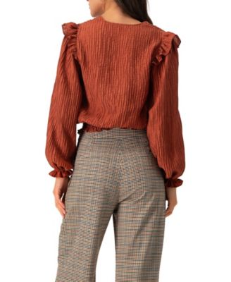 Women's V-Neck Smocked Blouse with Ruffle Sleeves