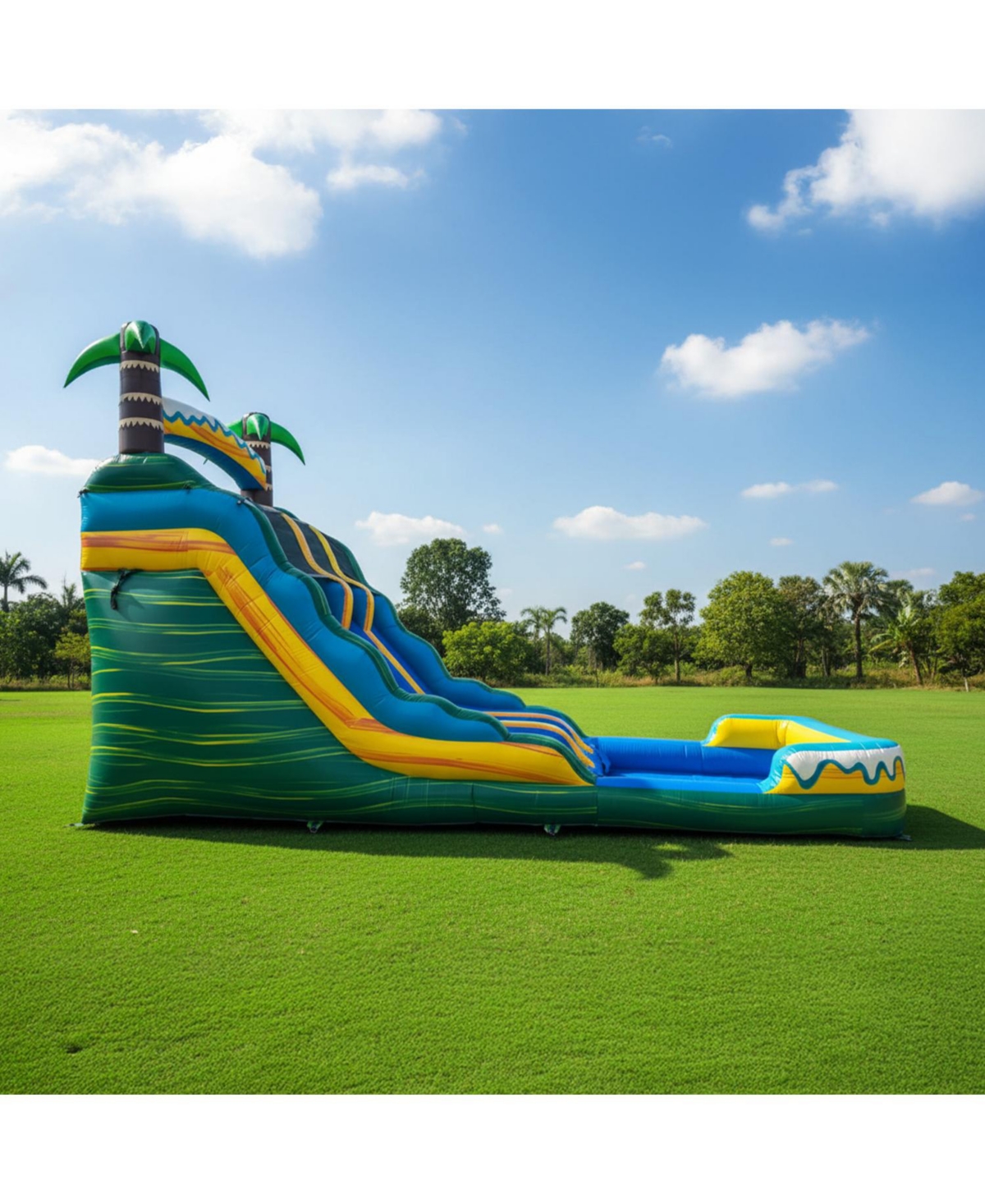 HeroKiddo 15' Tropical Breeze Commercial Grade Dual Lane Inflatable Water Slide with Pool and Blower Indoor Outdoor Inflatable