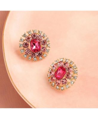 Women's Pink  Embellished Circular Stud Earrings