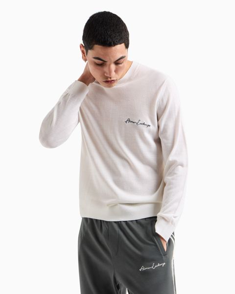 Мужской свитер A|X Armani Exchange Wool Mix Signature Logo, цвет: Молочный белый