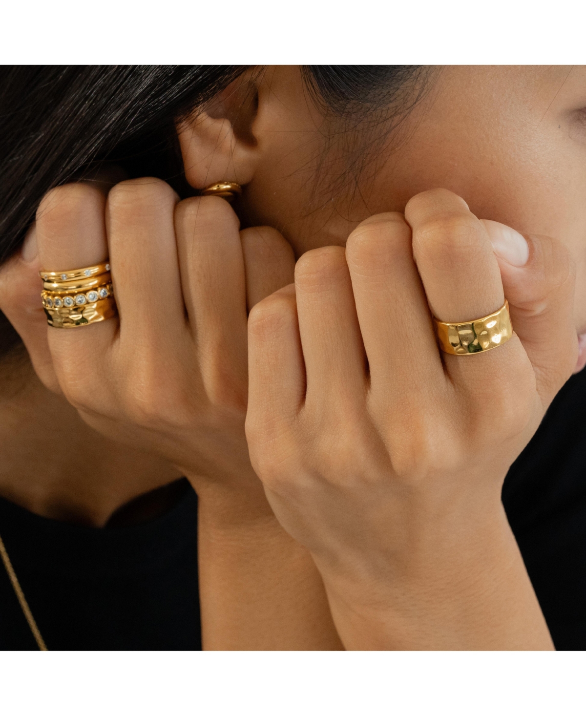 Bearfruit Jewelry 18K Gold Plated Sterling Silver Sleek and Chic Ring Set Holiday Gift Idea