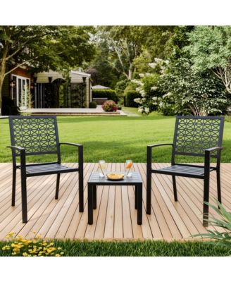 3 Piece Patio Bistro Set, Black Steel Outdoor Chairs and Table Set for 2, Small Modern Patio Furniture Set