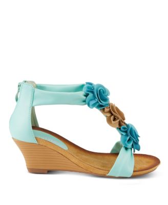 Women s HARLEQUIN Floral T-Strap Wedge Sandals with Back Zipper