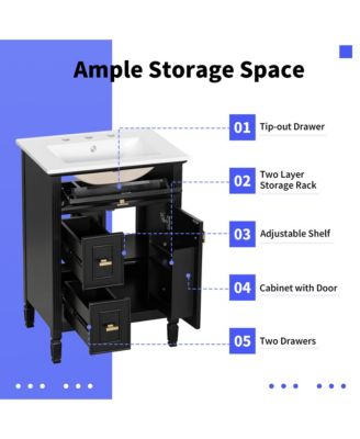 Freestanding Black Bathroom Vanity with Sink Flip Drawer and Adjustable Shelf