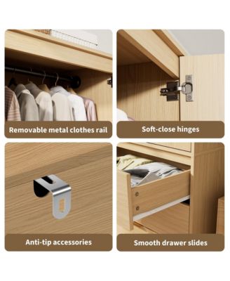 Armoire Wardrobe Closet, 69.5" Wooden Wardrobe Cabinet with 3 Drawers, Hanging Rod, 2 Doors Clothing Storage Cabinet