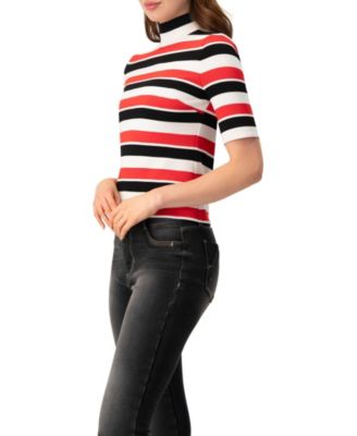 Women's Striped Mock-Neck Knit Top