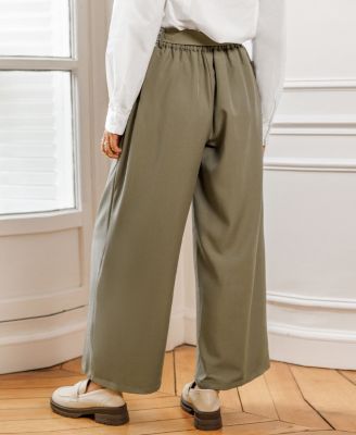 Women's Pleated Wide-Leg Pants with Waist Tie