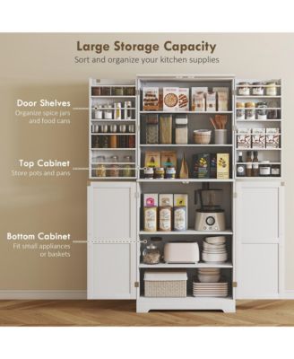 72" Farmhouse Kitchen Pantry Cabinet, Tall Storage Cabinet,