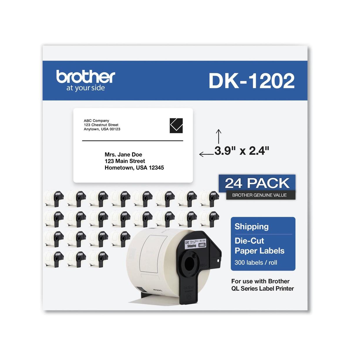 Brother DK120224PK 2.4 in. x 3.9 in. Die-Cut Shipping Labels - White (24/Pack