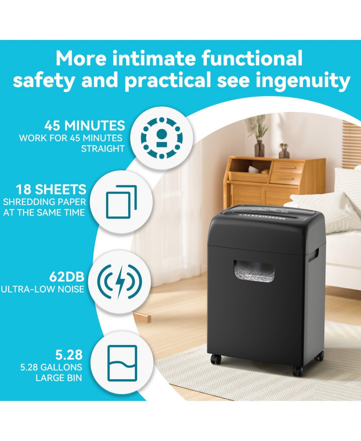 Mondawe 18-Sheet P-4 Heavy Duty Paper Shredder with 5.28 Gallon Pullout Bin, Ultra Quiet