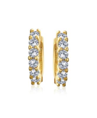 Classic Set of 2 Solitaire CZ Cubic Zirconia Round Hoop Earrings Silver Gold Plated Sterling Silver