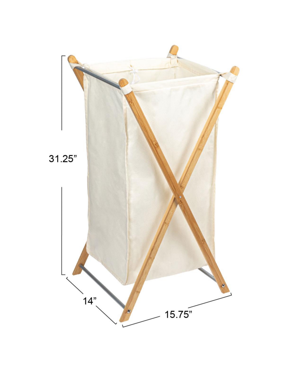 Household Essentials X-Frame Bamboo Hamper, Washable Liner, Natural.