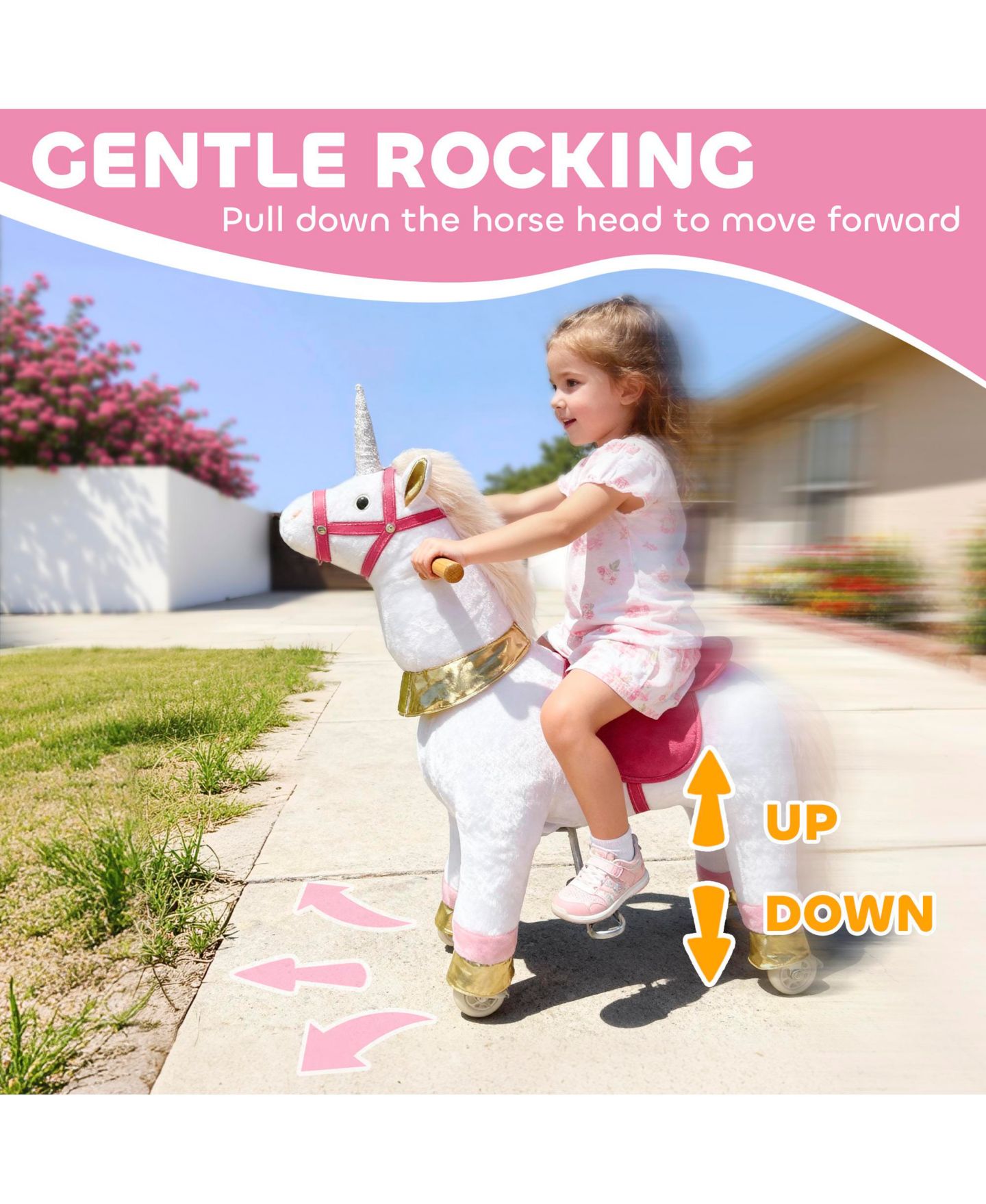 Детская мягкая игрушка Qaba Ride-On Unicorn Plush Rocking Horse, 55 lbs. Capacity, Ages 3-5, цвет: Белый — фото 5