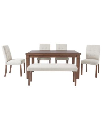 6-Piece Modern Dining Set with Rectangle Kitchen Table 4 Upholstered Chairs and Bench
