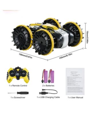 Amphibious RC Car Boat, 2.4GHz 12 km/h 4WD Waterproof Car, 360° Rotating Stunt Vehicle with 2 Batteries, Toy for Kids 6+