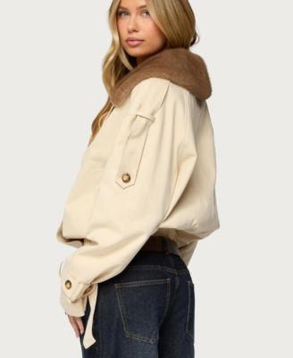 Women's Detachable Faux Fur Trench Coat