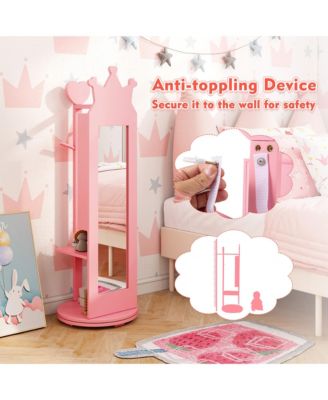 Kids Vanity Set Princess Makeup Dressing Table &Chair Set w/ Coat Rack