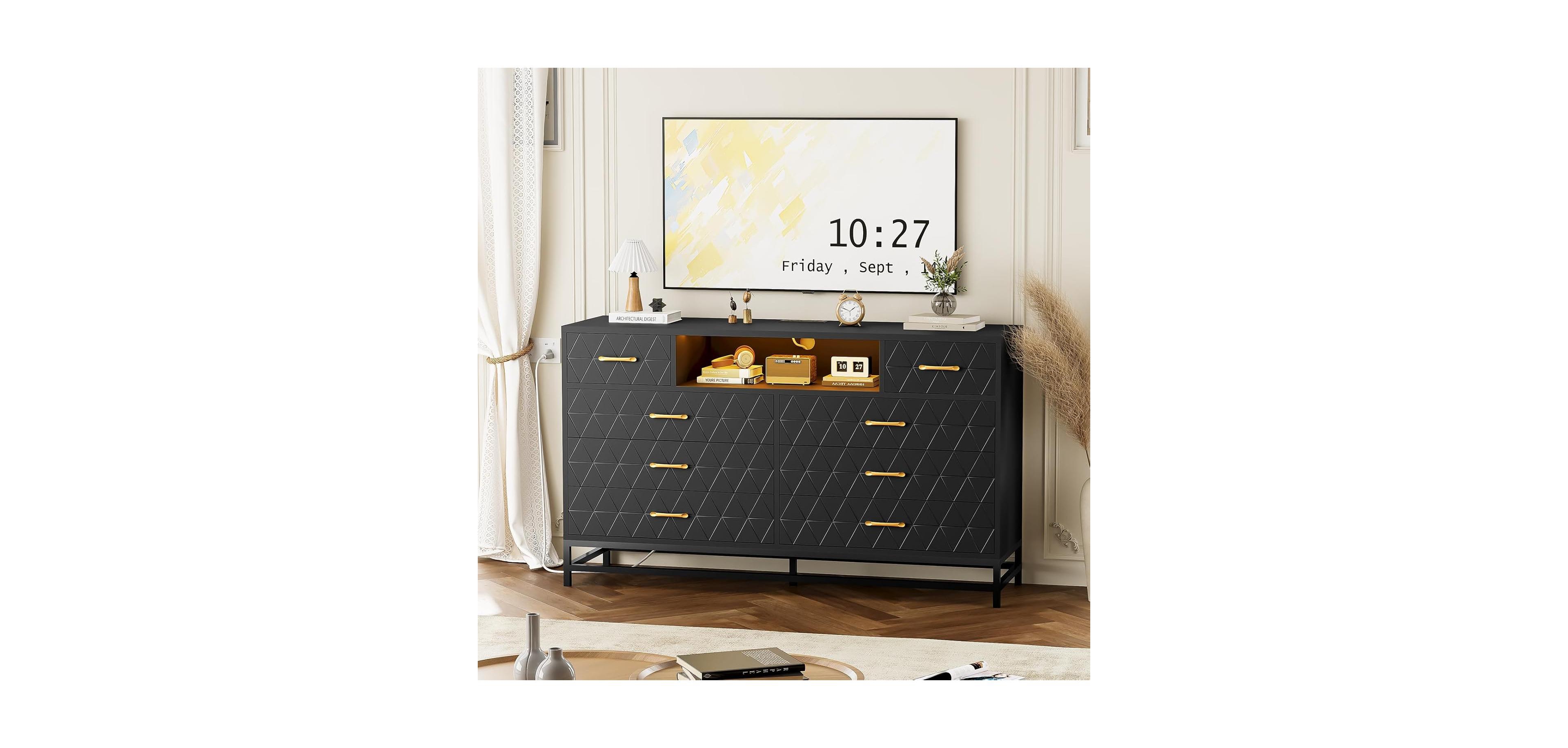 Gaomon 8 Drawer Wood Dresser for Bedroom, Wooden Dresser with Led Light