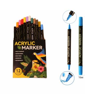 HTUTWOO 12 Colors Dual Tip Acrylic Paint Markers, Dot Tip and Fine Tip ...