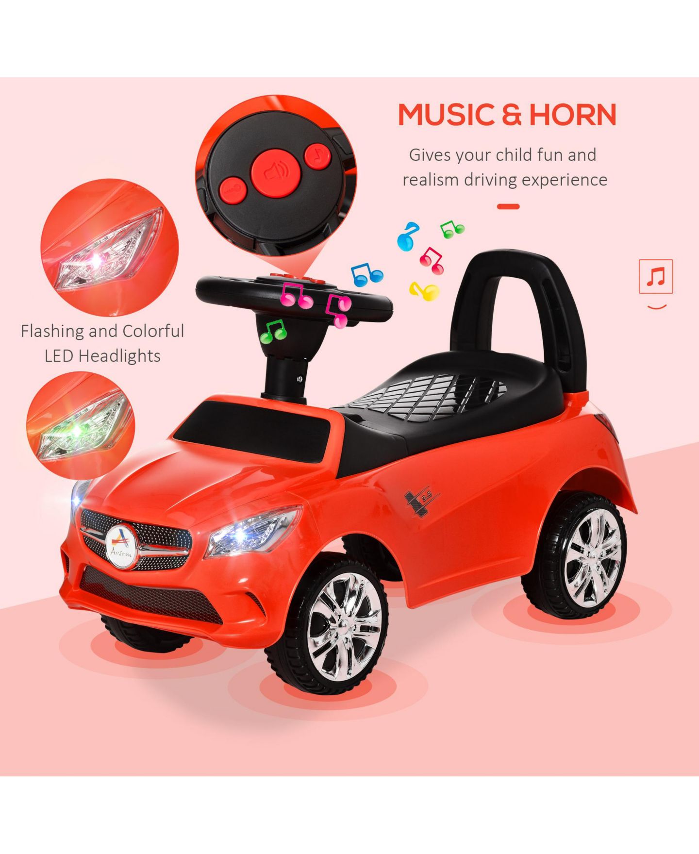 Детская игрушка Aosom Ride on Sliding Car Foot-to-Floor with Working Lights and Working Horn, 25"L x 11"W x 14.25"H, 55 lb. Capacity, Ages 18-36 Months — фото 3